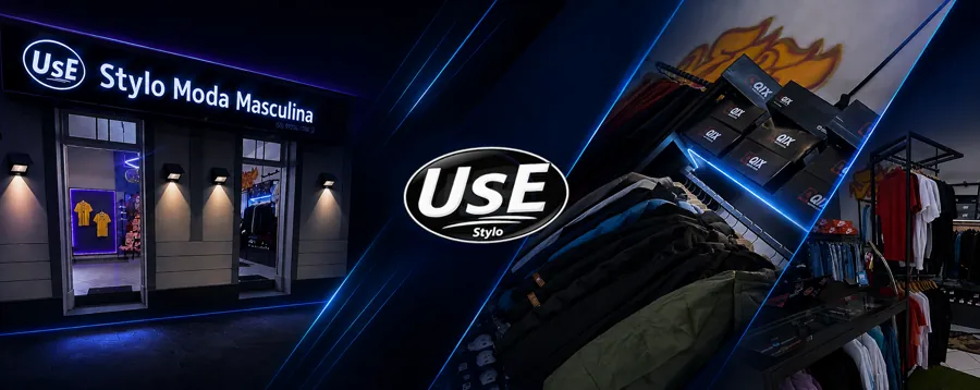 Loja USE STYLO — fachada e araras de roupa